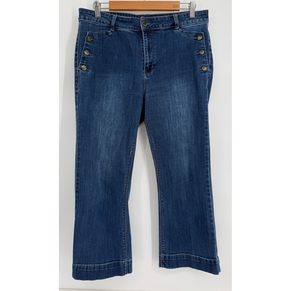 Indigo Poppy Womens Med Wash Sailor Jeans Cropped Wide Leg Blue Denim Sz 12